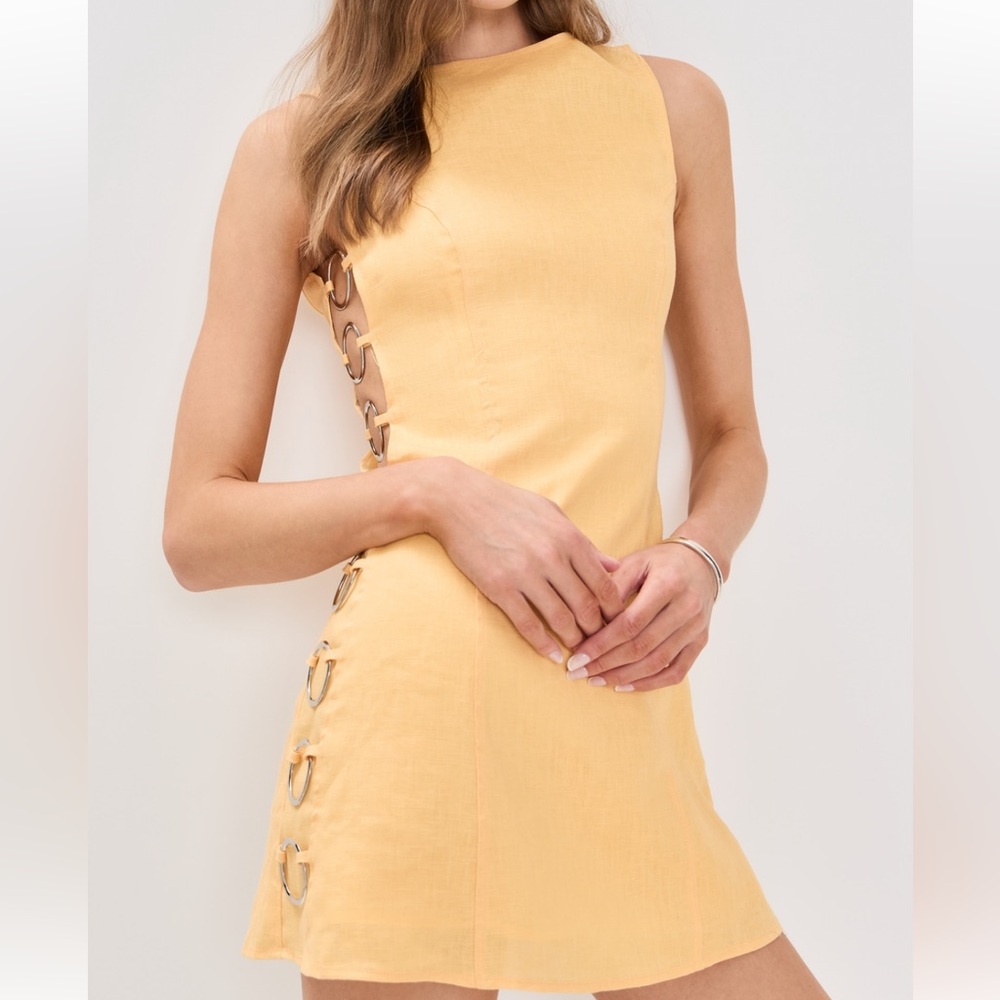 Sleeveless Mini Dress with Ring Side Cutouts - Yellow - Picture 3 of 12